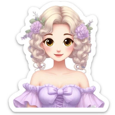 Cute gorgeous pretty attractive anime lady beautiful hair with gorgeous dress fairycore cottagecore pastel core detailed high quality trending VOGUE aesthetic sticker