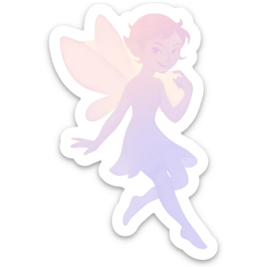 delicate figure with a soft glow, playful mischief in the eyes, and an enchanting aura, in a minimalist silhouette with pastel colors sticker