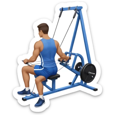 back view of man with blue shorts using seated cable-rows machine sticker
