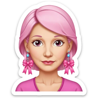 Mature Women with earrings of pink ribbons sticker