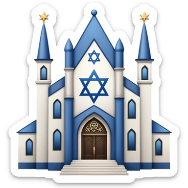 reform jewish synagogue similar in architecture to historical religious architecture in europe. the building should be white in color, featuring gothic architectural elements and star of david. avoid christian symbols. the emoji should be in ios emoji style. sticker