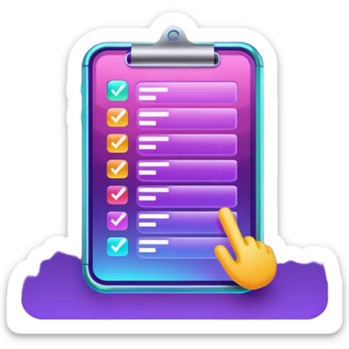 create a checklist in purple neon with mixed gradeient colour with bright shine sticker
