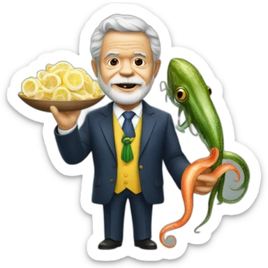 president Lula from Brazil with squid animal in hand sticker