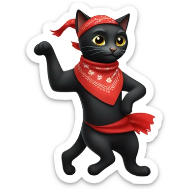 dancing black cat wearing a red bandana collar sticker