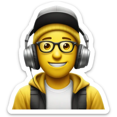 make a yellow circled classic emoji face with a snapback hat and headphones on listening to edm and make sure he is really into what he is listening to sticker