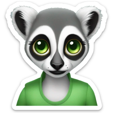 female lemur with giant green eyes with long eyelashes who is a social media manager maybe uses a PC or is on the phone sticker