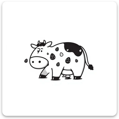 hand drawn doodle of a strawberry cow, simple black lines, with strawberry shapes on its body sticker