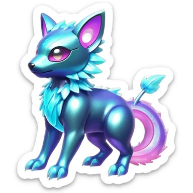  Epic legendary rare glowing mechanical Shiny sparkly transparent bioluminescent luminescent vibrant bright pastel dark exotic iridescent colorful gradients futuristic modern metallic glossy glittery fantasy-cyber-Protogen-Fakémon-Pokémon-Vernid-creature sticker