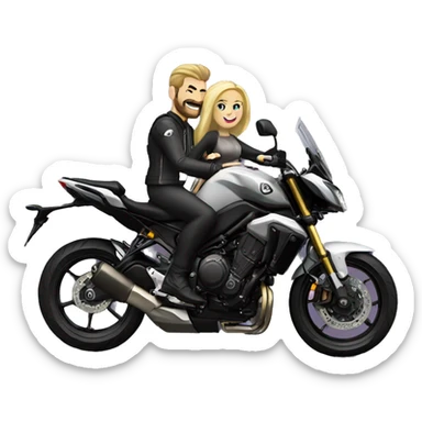 Caucasian man and woman with blonde hair riding on Yamaha mt 10 bike sticker