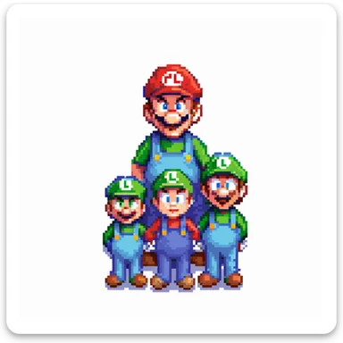 Mario and Luigi standing together, pixel art style sticker