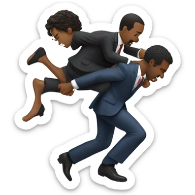 Amos newsome wearing a suit pushing someone sticker