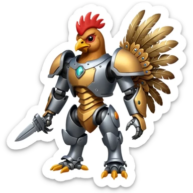 Mecha battle chicken humanoid creature but more human than chicken sticker