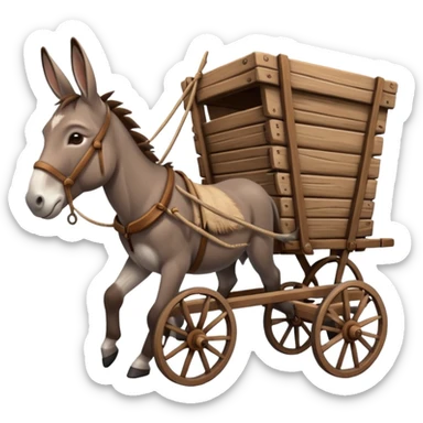 donkey pulling a large wooden wagon, wagon is prominent sticker