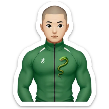 Jang Deok-su , Age: Late 30s
Appearance: A large, muscular man with a buzz cut and a tattoo of a snake on his neck.
Outfit: Green player tracksuit sticker