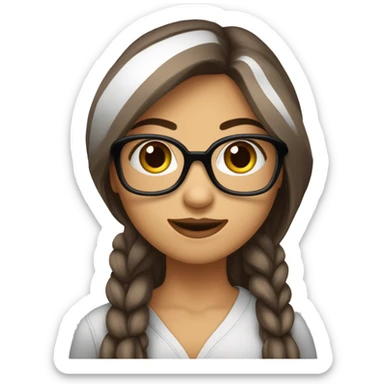 Fille cheveux lisse long brune raie au milieu yeux marron et lunettes carrées noire sticker