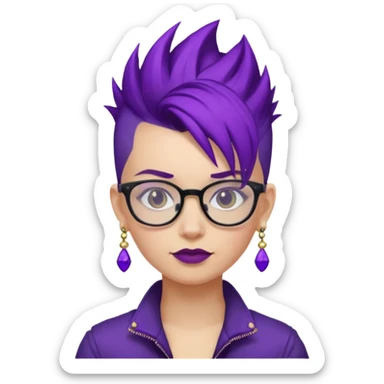 dark purple hair girl mohawk with earrings and glassess sticker