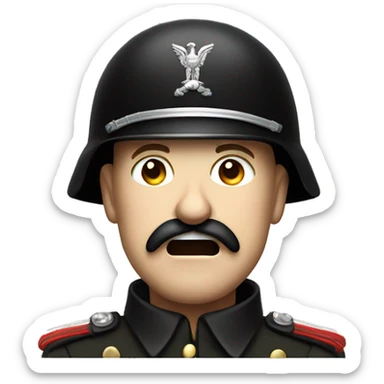 an angry screaming soldier 1940 with moustache, black uniform and black big helmet sticker