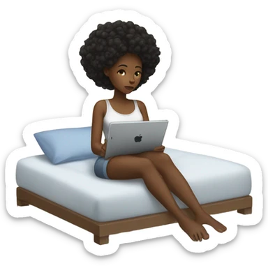 Black girl laying on bed watching iPad  sticker