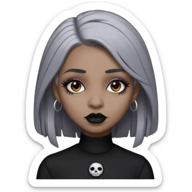 Light cool brown skin grey hair black lips goth girl sticker