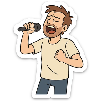 flat toon style man aged about 30 singing sticker