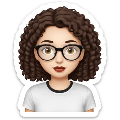 I want to describe me. I am a girl with brown hair amd curly hair. I have brown eyes and black glasses and long lashes with mascara. My lips are medium and my nose as well. I wear a white T-shirt. I am white skin with long curly hair sticker