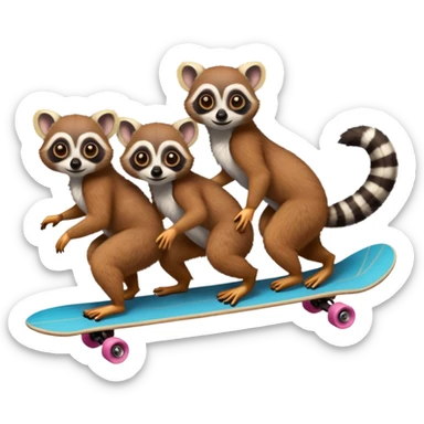 Four lemurs on one long skateboard sticker
