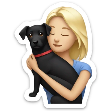 Cuddling with Black dog as a blond white woman sticker