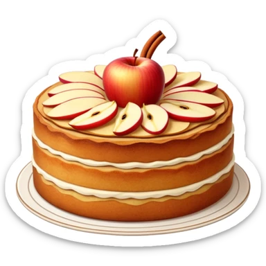 cinematic-realistic-apfelkuchen-cake-emoji,-depicted-as-a-classic-cake-with-cinnamon-and-thinly sliced apples on the top a few neatly spread out-rendered-with-soft-textures-and-warm,-inviting-lighting. sticker