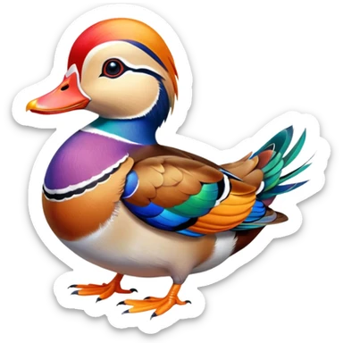 Hyperrealistic colorful, bold,mircodetailed, isolated,,rendering mandarin duck, 16k sticker