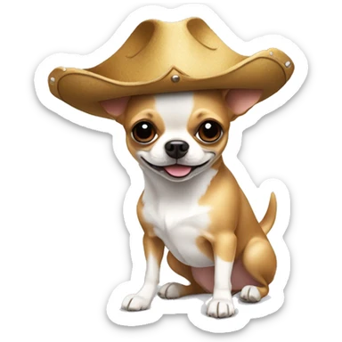 Chien chihuahua qui porte une poule ayant un chapeau de pirate sur la tête sticker