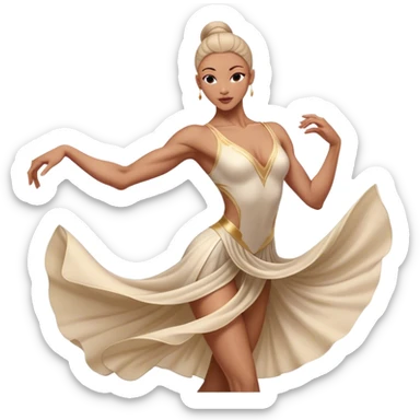 Cinematic Realistic Dance Poses, an elegant dancer mid-motion, muscles tensed with control, soft fabric of their attire flowing with movement, dramatic lighting highlighting the graceful lines, glowing with passion and poise. sticker