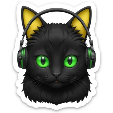 black cat in headphones sticker