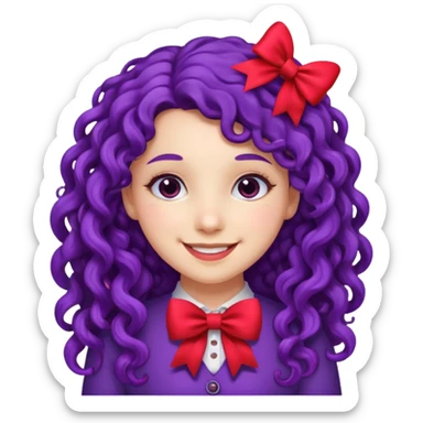 purple long curly haired girl with red bow sticker