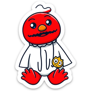 A sad Elmo puppet character crying with a frown sticker