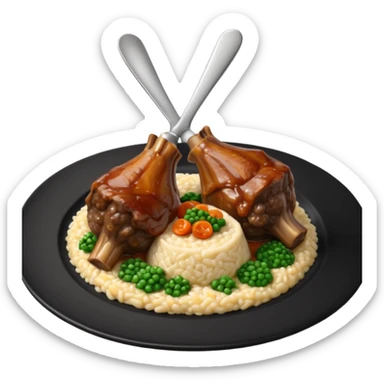 Lamb Shanks with Risotto Nero on a black plate-no cutlery  sticker