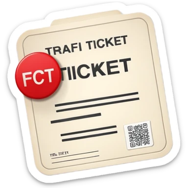A digital emoji representing a traffic ticket. A small, slightly curved paper with printed lines, a red warning mark, and a subtle shadow. Minimalist and modern design, resembling official traffic fines sticker