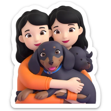 black hair asian girl hugging black dachshund sticker