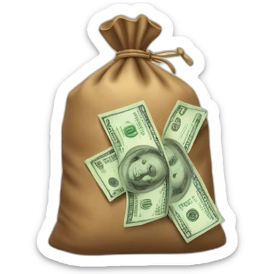 a bag of money with a ₽ symbol sticker