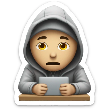 homme pauvre triste en capuche sur un pc sticker