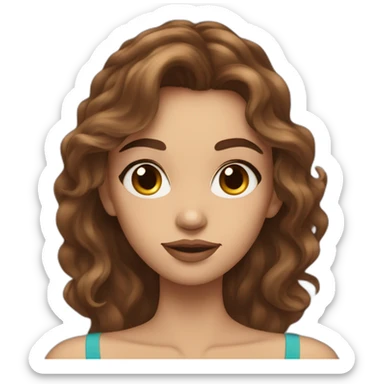 long wavy brown hair skinny girl with thin face and makeup from head to chest sticker
