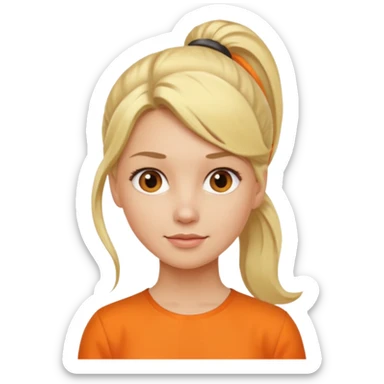 blond woman with ponytail and orange blouse sticker
