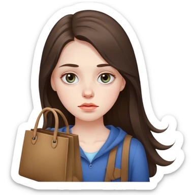 beautiful pale brunette girl with long hair tired with bags under eyes sticker