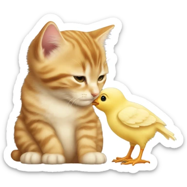 cat kissing baby chick sticker