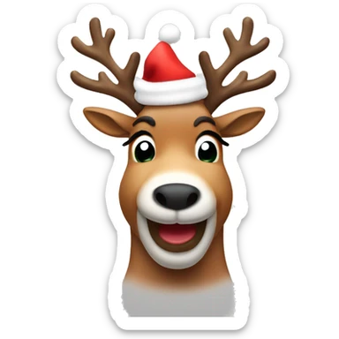 Reindeer winking with a Santa hat  sticker