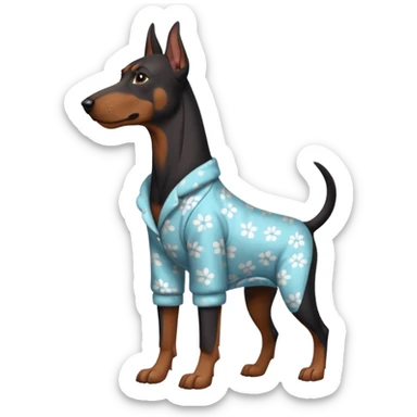 Doberman with pajamas on sticker