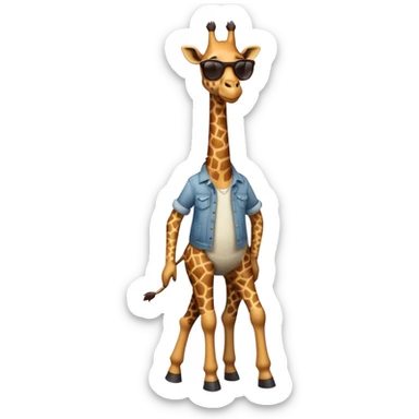 friendly anthropomorphised giraffe in casual clothing with a different color, wearing dark sunglasses, walking upright in standard pose sticker