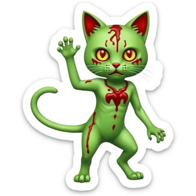 bloody green zombie cat full body with action pose sticker