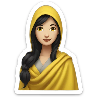 a white woman with black hair in a yellow shawl in full growth sticker