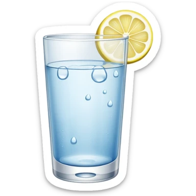 a glass of water with lemon sticker