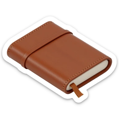 leather-bound notebook with stitching and 'brandbook' written on it, skeuomorphism icon style sticker